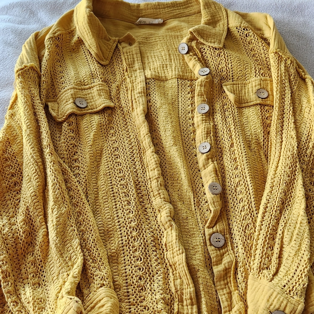 Free People Yellow Corduroy Cardigan Sweater